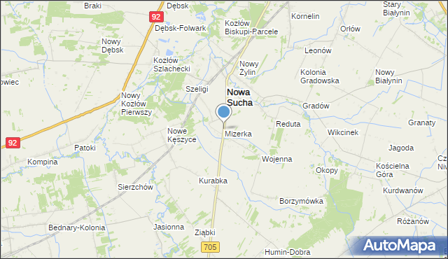 mapa Mizerka, Mizerka gmina Nowa Sucha na mapie Targeo